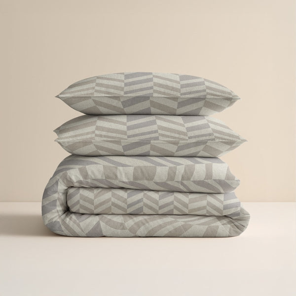 100% Brushed Cotton Duvet Cover Set Chevron | Beige/Sand | King - 240cm (W) x 200cm (L) - The Bedding & Blankets Store