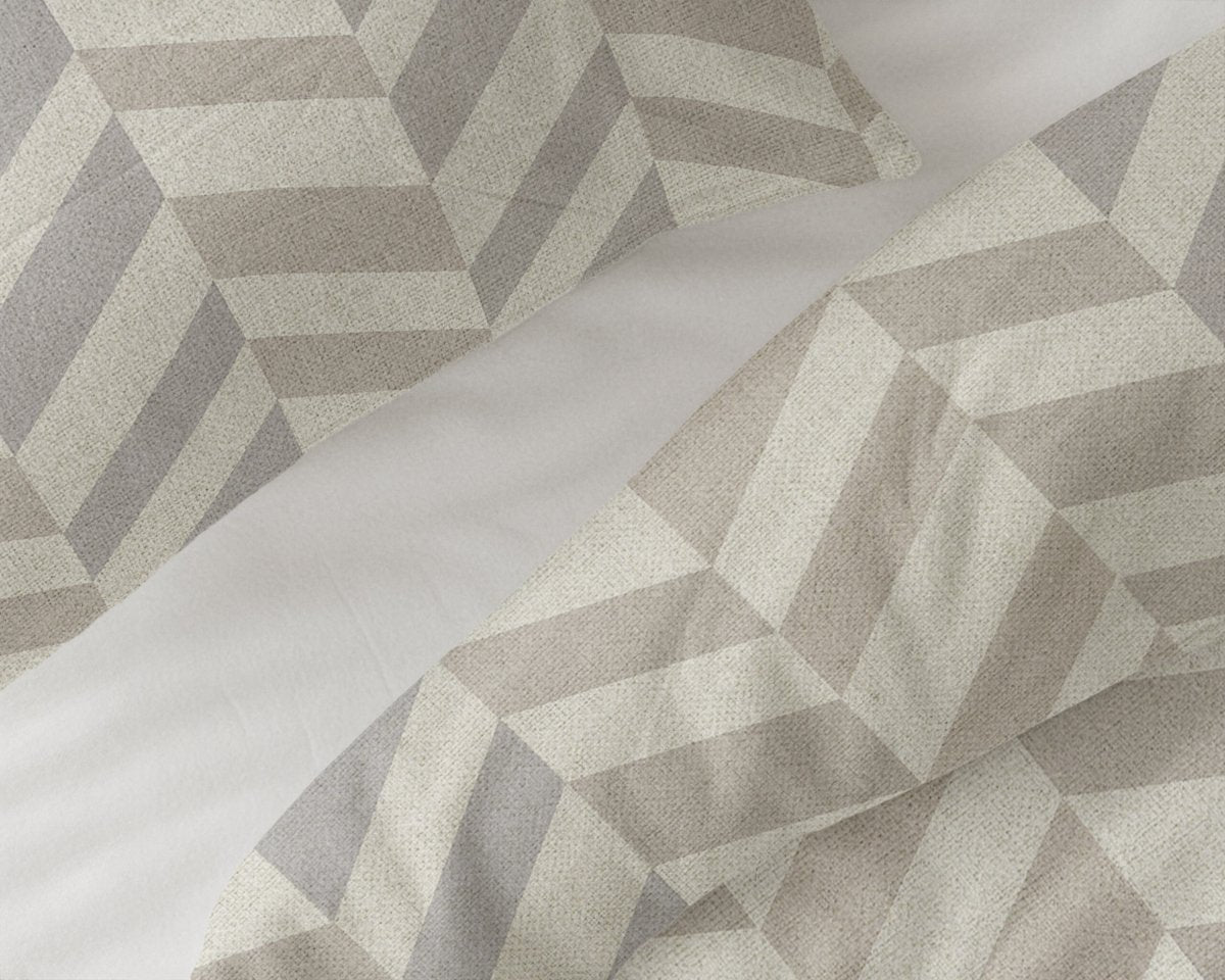 100% Brushed Cotton Duvet Cover Set Chevron | Beige/Sand | King - 240cm (W) x 200cm (L) - The Bedding & Blankets Store