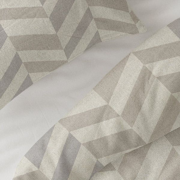 100% Brushed Cotton Duvet Cover Set Chevron | Beige/Sand | King - 240cm (W) x 200cm (L) - The Bedding & Blankets Store