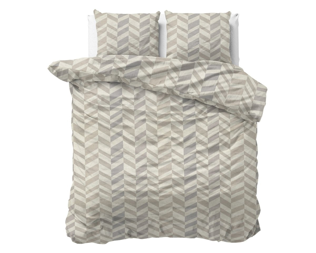100% Brushed Cotton Duvet Cover Set Chevron | Beige/Sand | King - 240cm (W) x 200cm (L) - The Bedding & Blankets Store