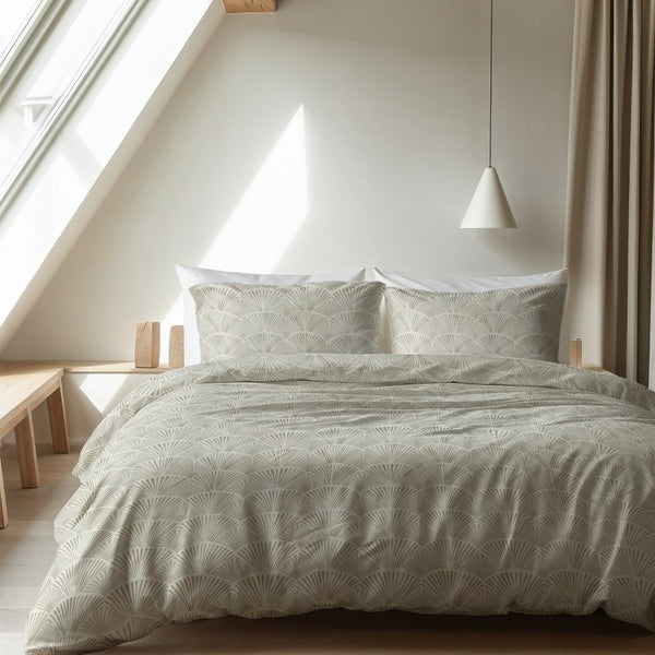 100% Brushed Cotton Duvet Cover Set Claire | Sand | King - 240cm (W) x 200cm (L) - The Bedding & Blankets Store
