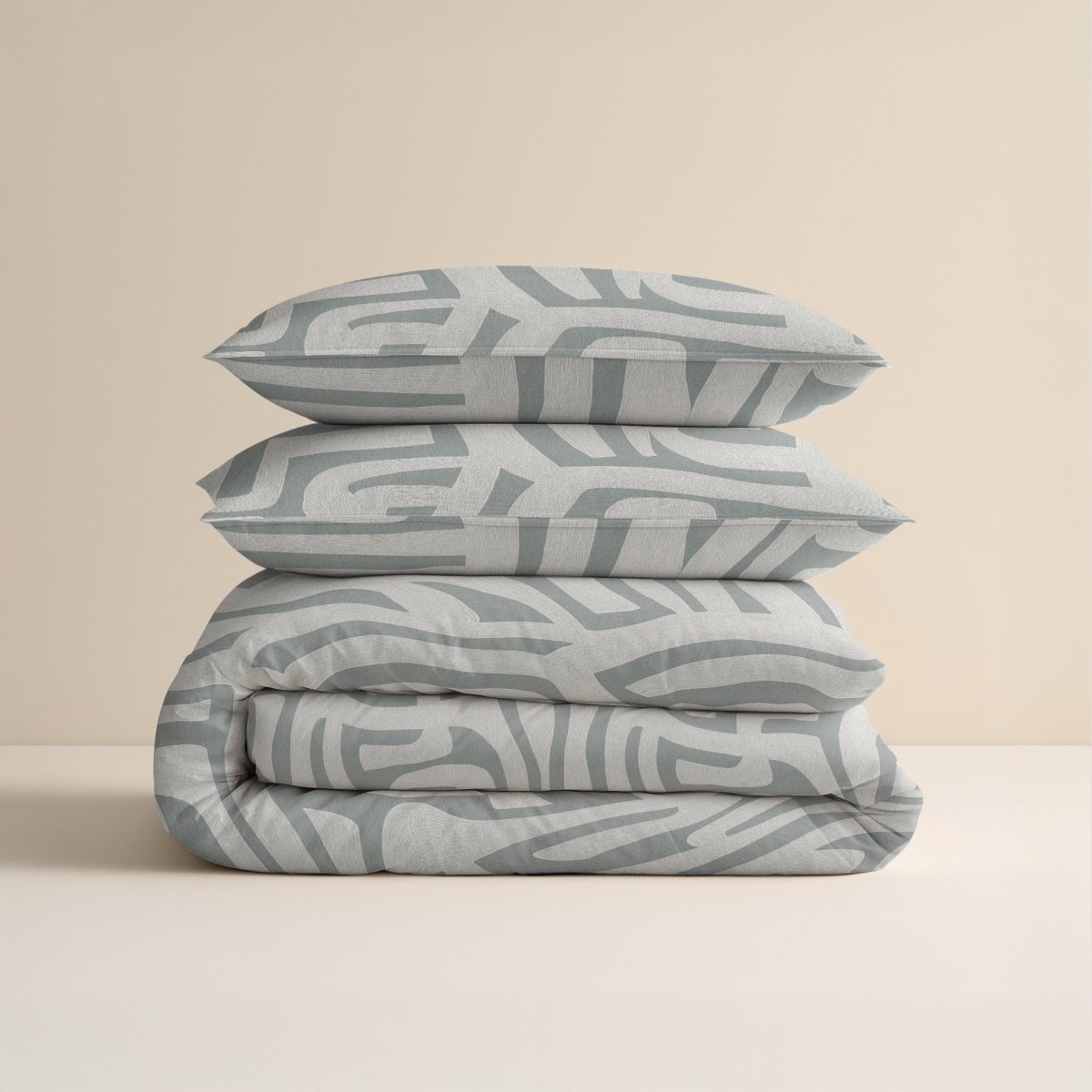 100% Brushed Cotton Duvet Cover Set Danis | Green/Grey | King - 240cm (W) x 200cm (L) - The Bedding & Blankets Store