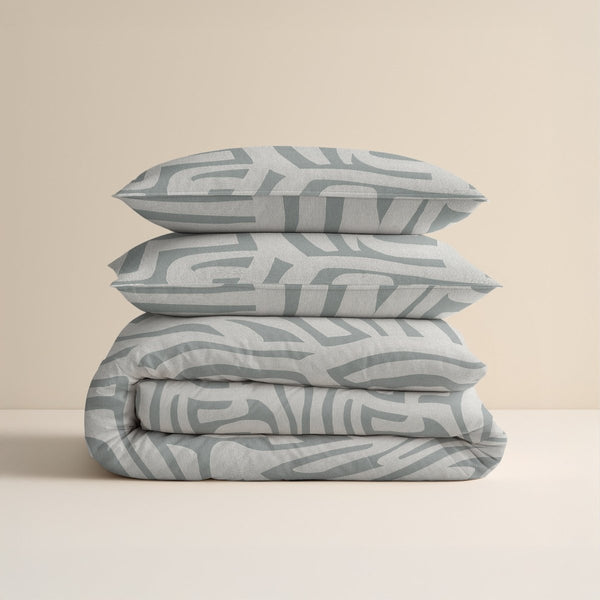 100% Brushed Cotton Duvet Cover Set Danis | Green/Grey | King - 240cm (W) x 200cm (L) - The Bedding & Blankets Store
