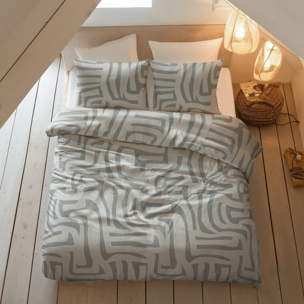 100% Brushed Cotton Duvet Cover Set Danis | Green/Grey | King - 240cm (W) x 200cm (L) - The Bedding & Blankets Store