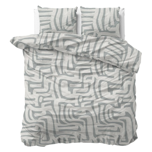 100% Brushed Cotton Duvet Cover Set Danis | Green/Grey | King - 240cm (W) x 200cm (L) - The Bedding & Blankets Store