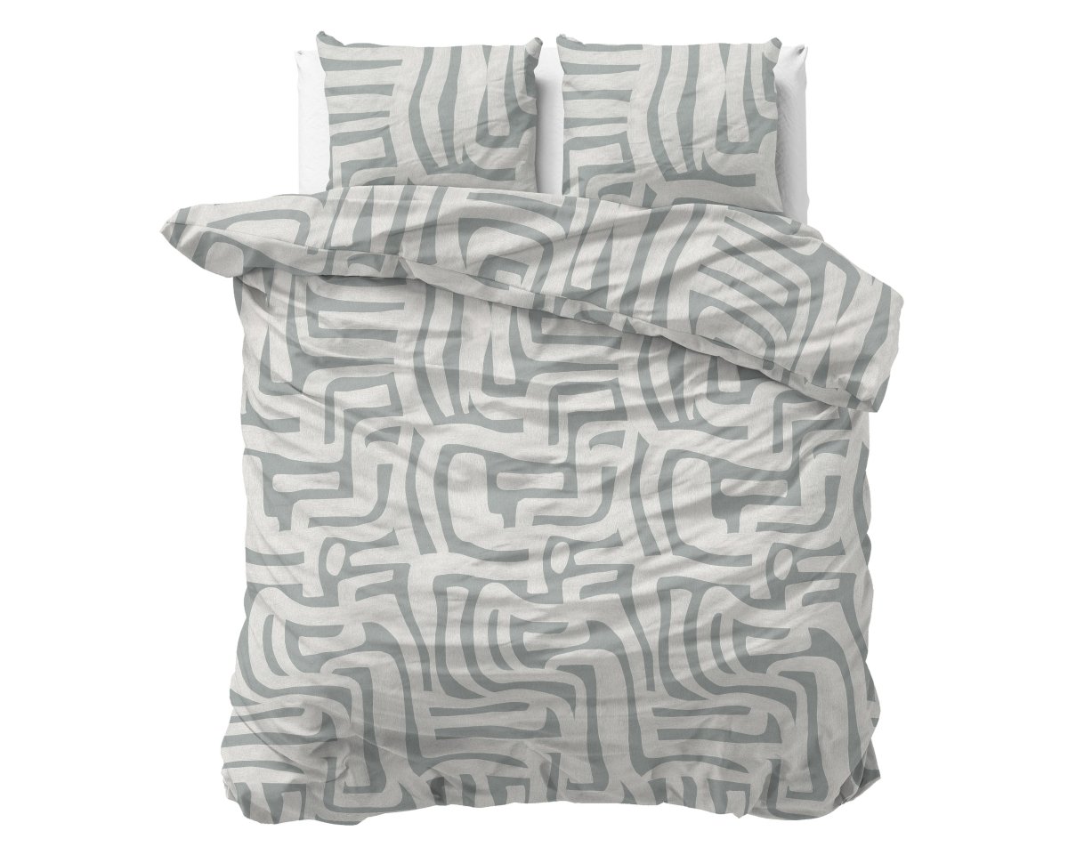 100% Brushed Cotton Duvet Cover Set Danis | Green/Grey | King - 240cm (W) x 200cm (L) - The Bedding & Blankets Store