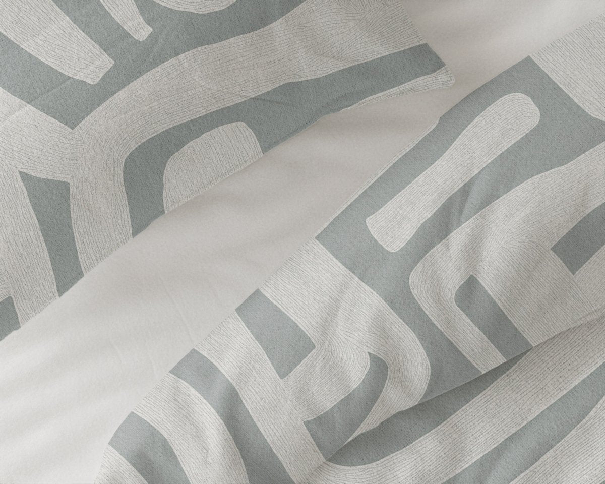 100% Brushed Cotton Duvet Cover Set Danis | Green/Grey | King - 240cm (W) x 200cm (L) - The Bedding & Blankets Store