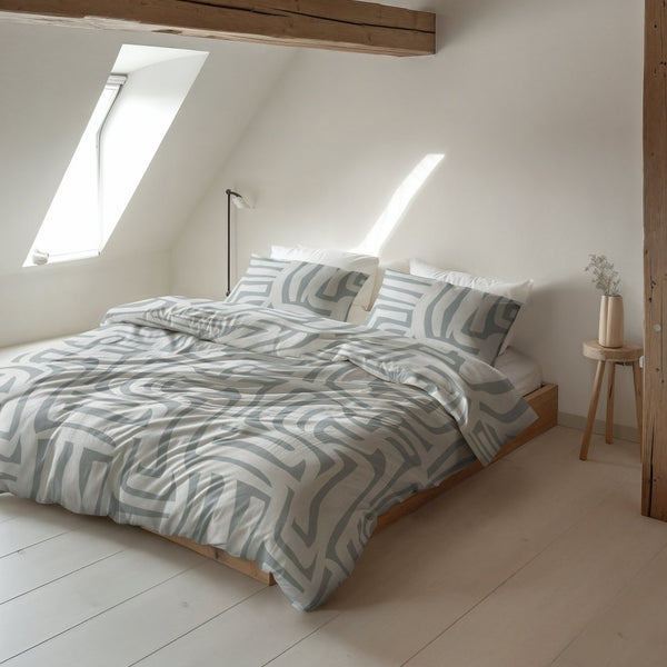 100% Brushed Cotton Duvet Cover Set Danis | Green/Grey | King - 240cm (W) x 200cm (L) - The Bedding & Blankets Store