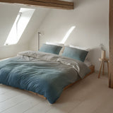 100% Brushed Cotton Duvet Cover Set Gradia | Beige/Blue | King - 240cm (W) x 200cm (L) - The Bedding & Blankets Store