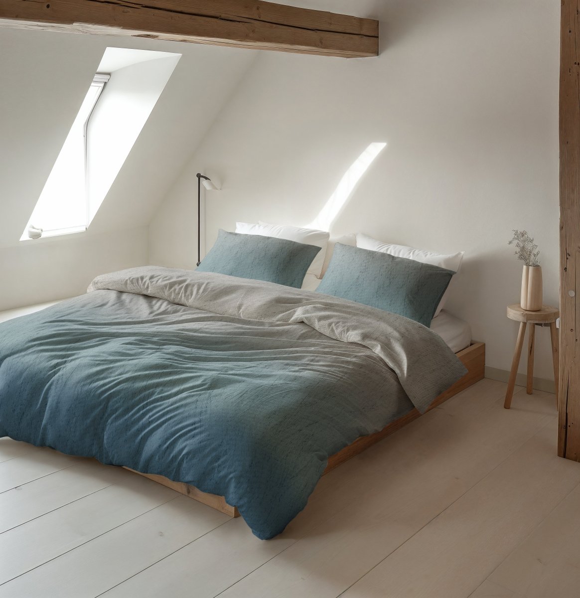 100% Brushed Cotton Duvet Cover Set Gradia | Beige/Blue | King - 240cm (W) x 200cm (L) - The Bedding & Blankets Store