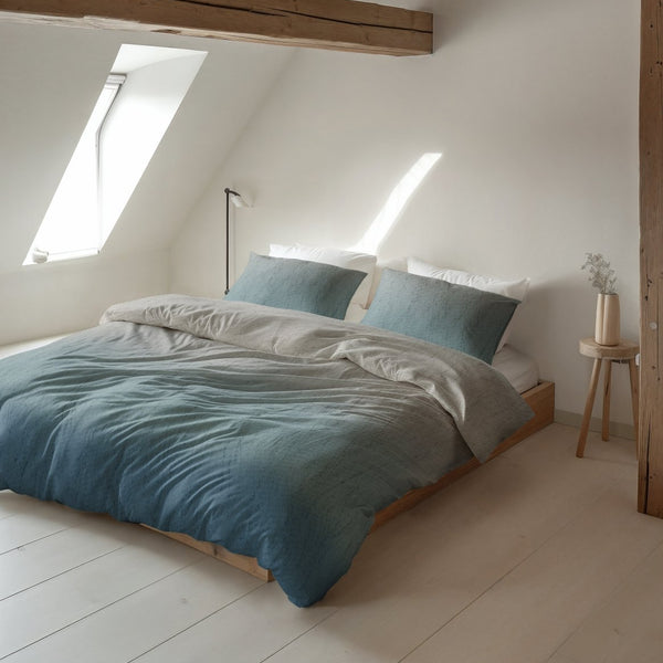 100% Brushed Cotton Duvet Cover Set Gradia | Beige/Blue | King - 240cm (W) x 200cm (L) - The Bedding & Blankets Store