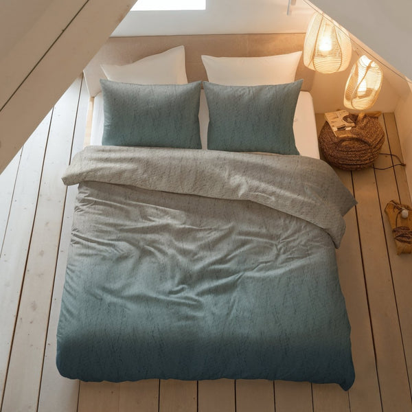 100% Brushed Cotton Duvet Cover Set Gradia | Beige/Blue | King - 240cm (W) x 200cm (L) - The Bedding & Blankets Store