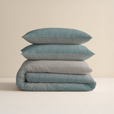 100% Brushed Cotton Duvet Cover Set Gradia | Beige/Blue | King - 240cm (W) x 200cm (L) - The Bedding & Blankets Store