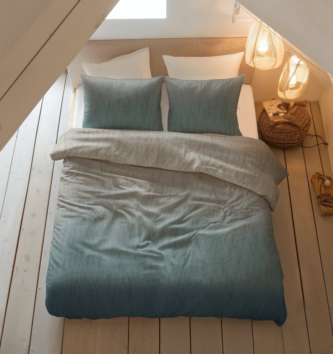 100% Brushed Cotton Duvet Cover Set Gradia | Beige/Blue | King - 240cm (W) x 200cm (L) - The Bedding & Blankets Store