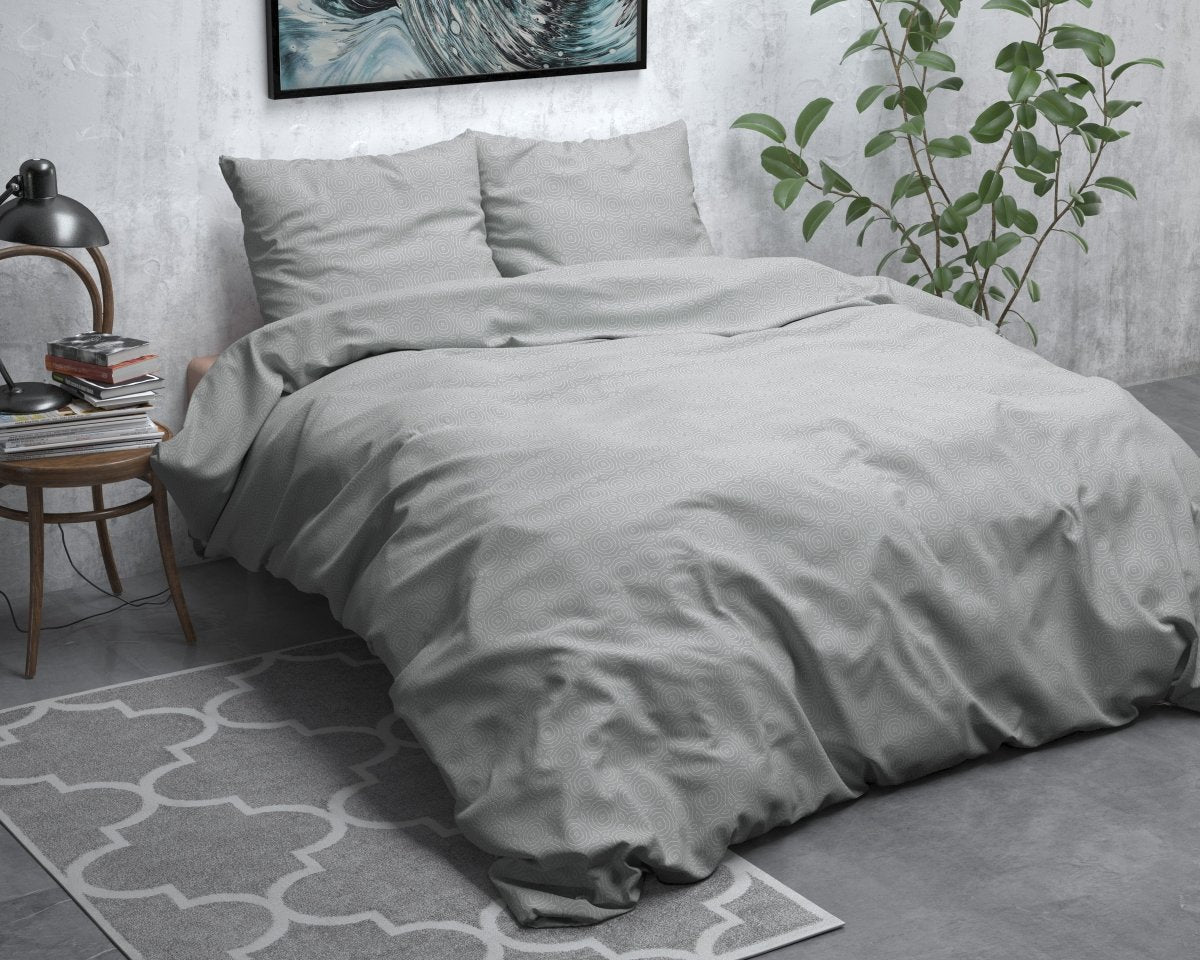 100% Brushed Cotton Duvet Cover Set Jason | Grey | Double - 200cm (W) x 220cm (L) - The Bedding & Blankets Store