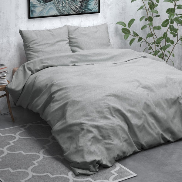 100% Brushed Cotton Duvet Cover Set Jason | Grey | Double - 200cm (W) x 220cm (L) - The Bedding & Blankets Store