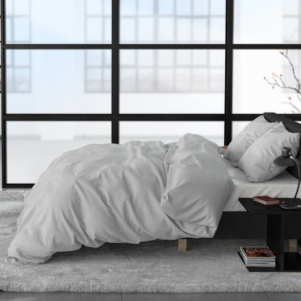 100% Brushed Cotton Duvet Cover Set Jason | Grey | Double - 200cm (W) x 220cm (L) - The Bedding & Blankets Store