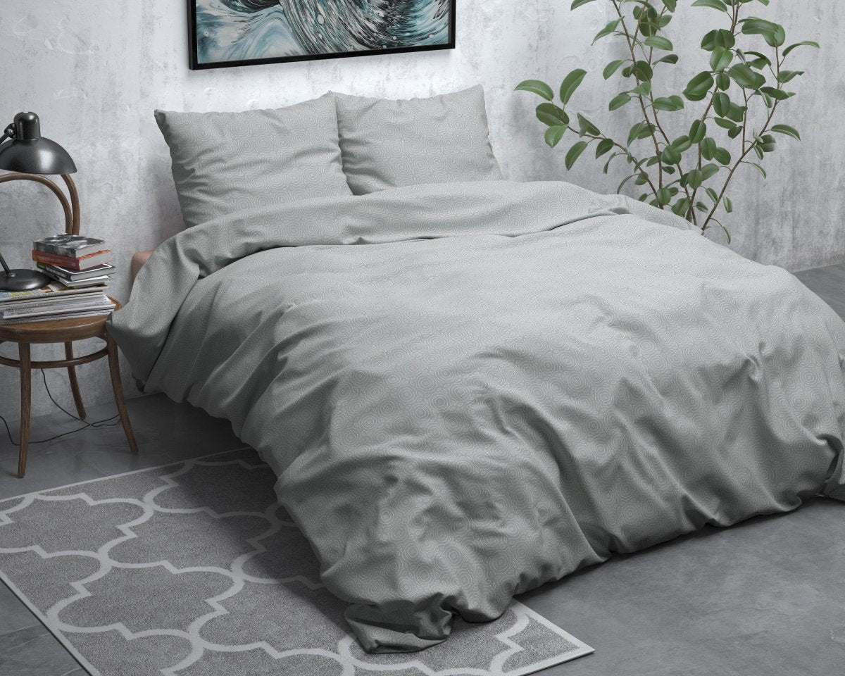 100% Brushed Cotton Duvet Cover Set Jason | Grey | Double - 200cm (W) x 220cm (L) - The Bedding & Blankets Store