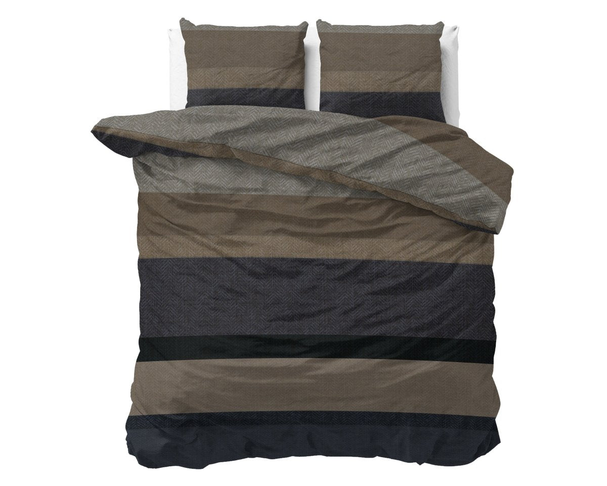 100% Brushed Cotton Duvet Cover Set Ravon | Taupe/Anthracite | King - 240cm (W) x 200cm (L) - The Bedding & Blankets Store