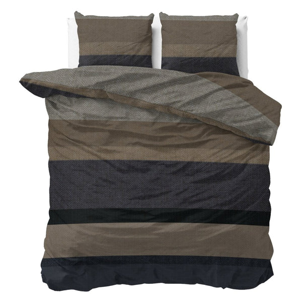 100% Brushed Cotton Duvet Cover Set Ravon | Taupe/Anthracite | King - 240cm (W) x 200cm (L) - The Bedding & Blankets Store