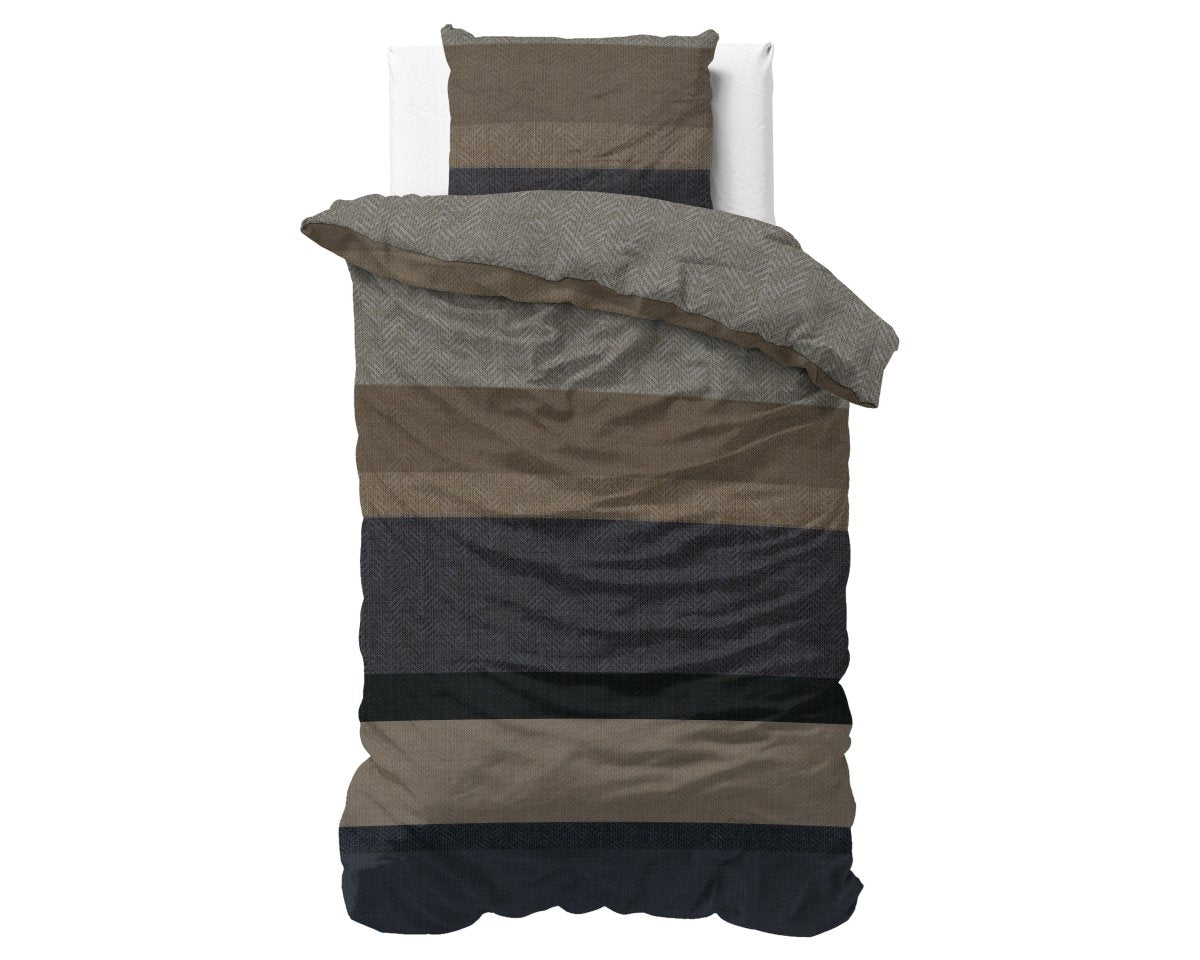 100% Brushed Cotton Duvet Cover Set Ravon | Taupe/Anthracite | King - 240cm (W) x 200cm (L) - The Bedding & Blankets Store
