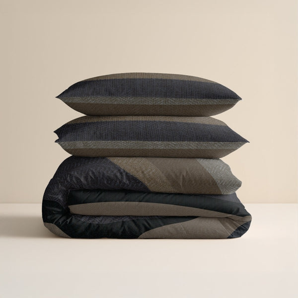 100% Brushed Cotton Duvet Cover Set Ravon | Taupe/Anthracite | King - 240cm (W) x 200cm (L) - The Bedding & Blankets Store
