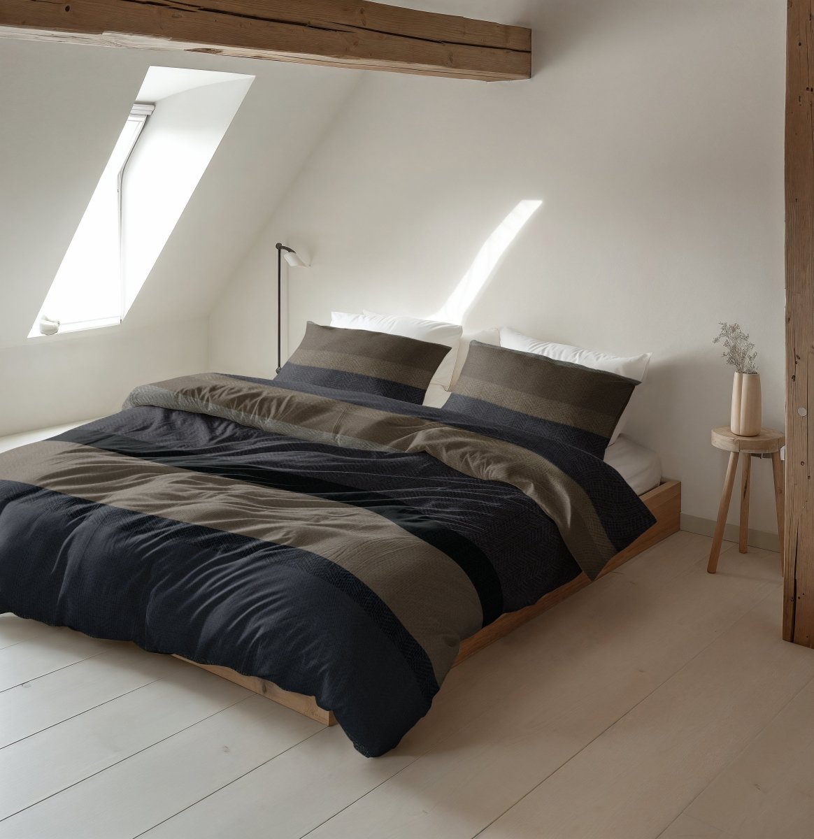 100% Brushed Cotton Duvet Cover Set Ravon | Taupe/Anthracite | King - 240cm (W) x 200cm (L) - The Bedding & Blankets Store