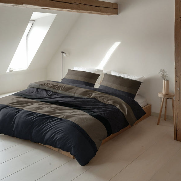 100% Brushed Cotton Duvet Cover Set Ravon | Taupe/Anthracite | King - 240cm (W) x 200cm (L) - The Bedding & Blankets Store