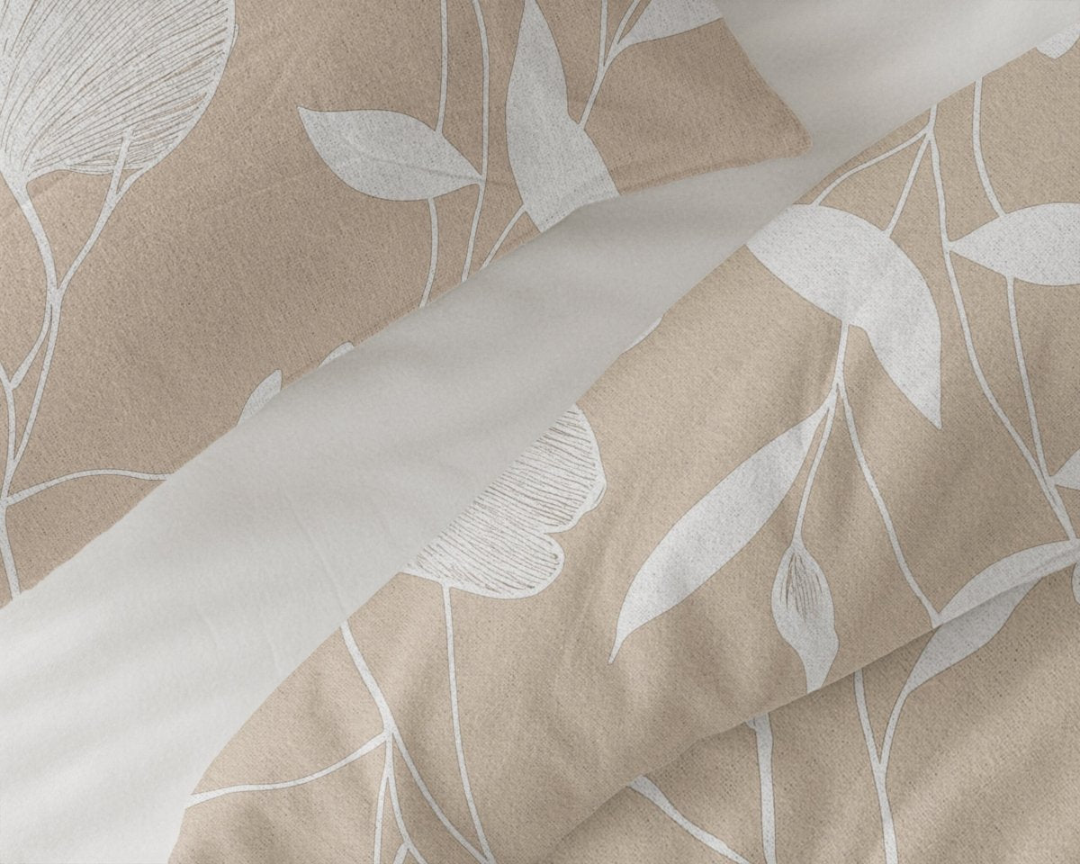 100% Brushed Cotton Duvet Cover Set Serenity | Beige/Sand | King - 240cm (W) x 200cm (L) - The Bedding & Blankets Store