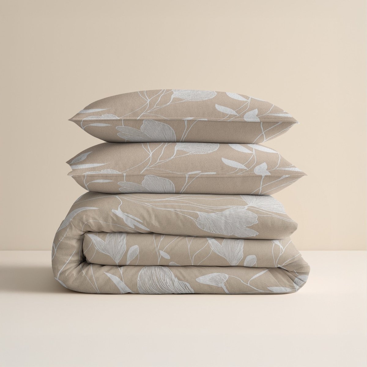 100% Brushed Cotton Duvet Cover Set Serenity | Beige/Sand | King - 240cm (W) x 200cm (L) - The Bedding & Blankets Store