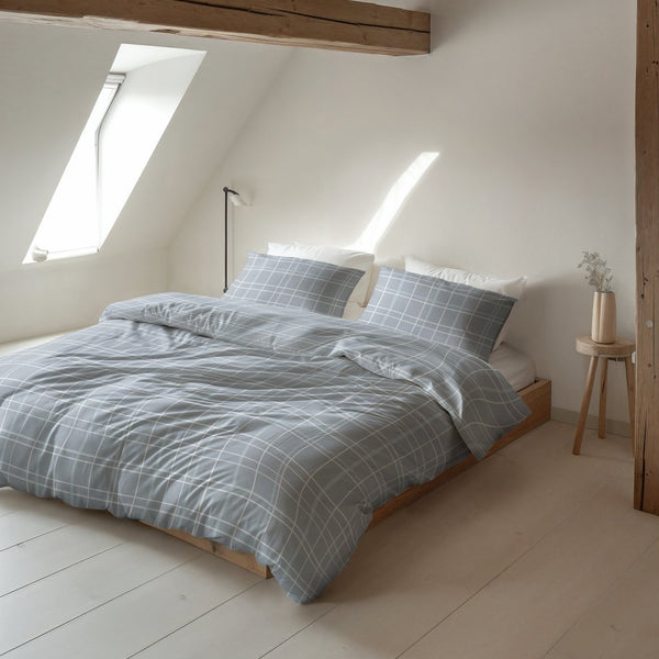 100% Brushed Cotton Duvet Cover Set Seva | Blue | King - 240cm (W) x 200cm (L) - The Bedding & Blankets Store