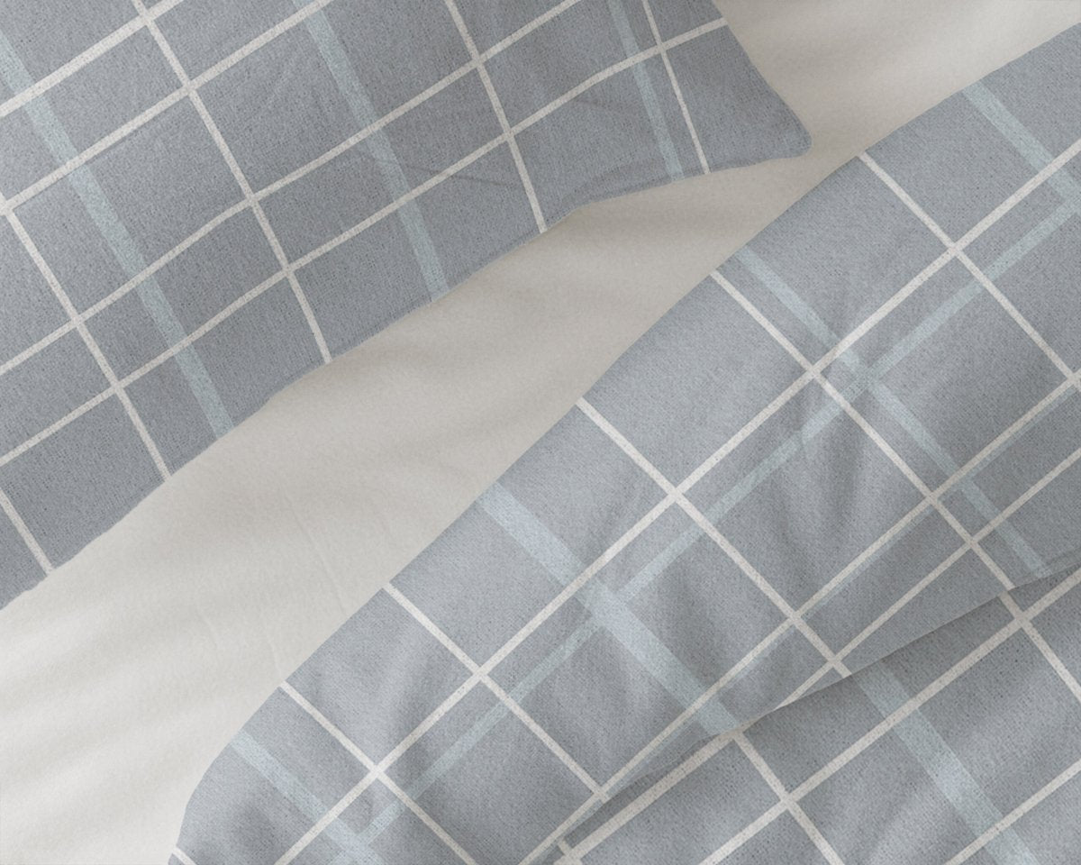 100% Brushed Cotton Duvet Cover Set Seva | Blue | King - 240cm (W) x 200cm (L) - The Bedding & Blankets Store