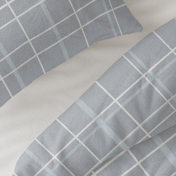 100% Brushed Cotton Duvet Cover Set Seva | Blue | King - 240cm (W) x 200cm (L) - The Bedding & Blankets Store
