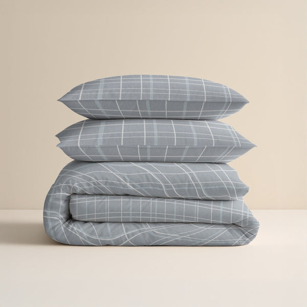 100% Brushed Cotton Duvet Cover Set Seva | Blue | King - 240cm (W) x 200cm (L) - The Bedding & Blankets Store
