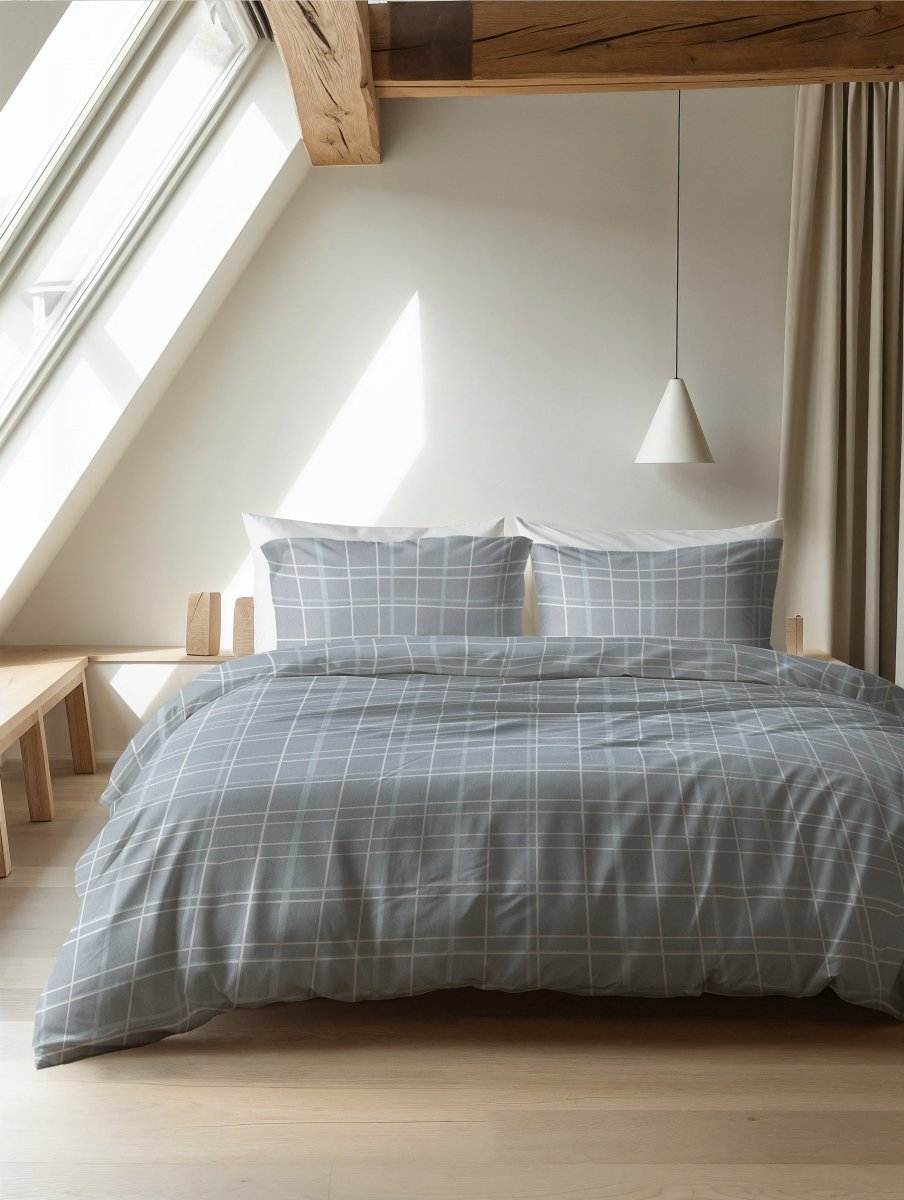 100% Brushed Cotton Duvet Cover Set Seva | Blue | King - 240cm (W) x 200cm (L) - The Bedding & Blankets Store
