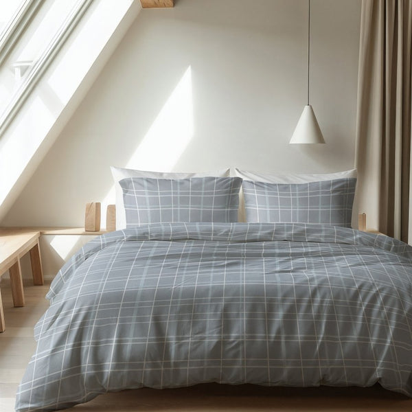 100% Brushed Cotton Duvet Cover Set Seva | Blue | King - 240cm (W) x 200cm (L) - The Bedding & Blankets Store