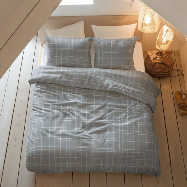 100% Brushed Cotton Duvet Cover Set Seva | Blue | King - 240cm (W) x 200cm (L) - The Bedding & Blankets Store