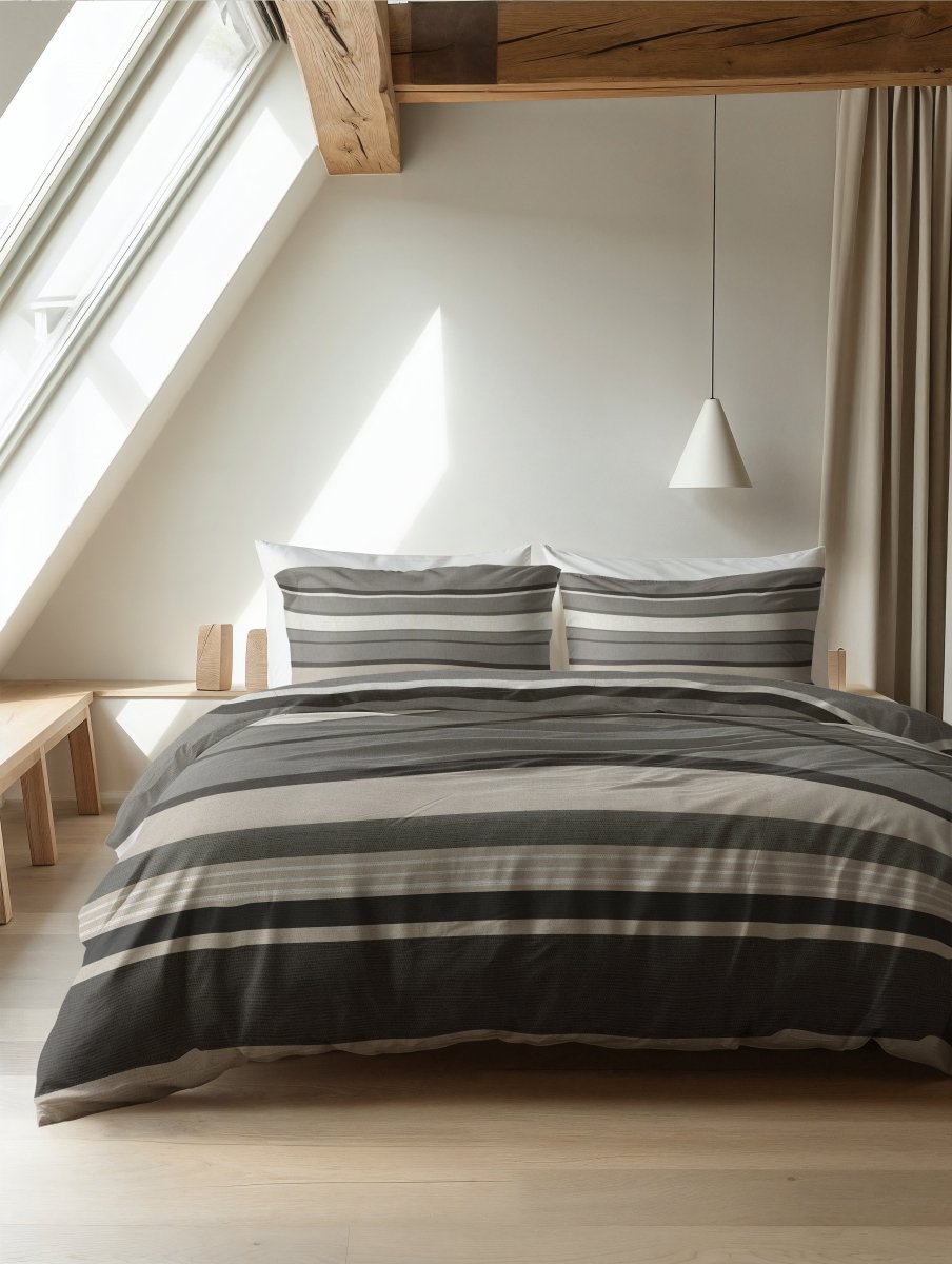 100% Brushed Cotton Duvet Cover Set Zuma | Taupe | King - 240cm (W) x 200cm (L) - The Bedding & Blankets Store