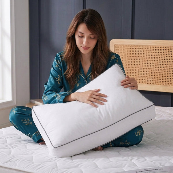 100% Cotton Box Pillow Pair | White | 50 x 60 x 10cm - The Bedding & Blankets Store
