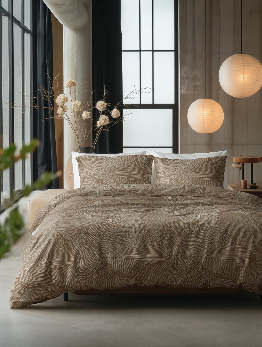 100% Cotton Duvet Cover Set Amber | Beige/Brown | Double - 200cm (W) x 200/220cm (L) - The Bedding & Blankets Store