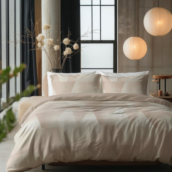 100% Cotton Duvet Cover Set Blush Angles | Sand/Beige | Double - 200cm (W) x 200/220cm (L) - The Bedding & Blankets Store