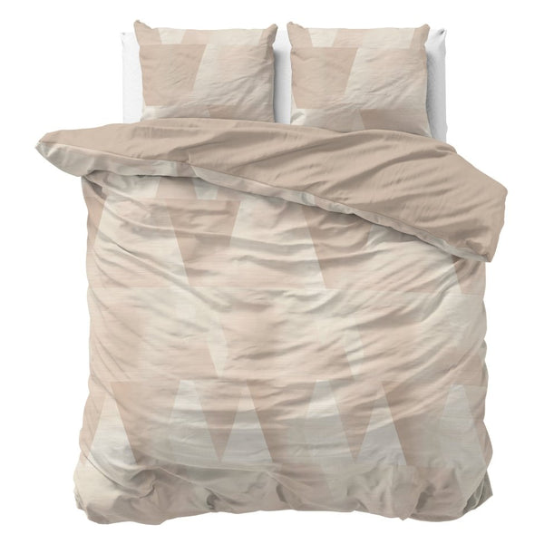 100% Cotton Duvet Cover Set Blush Angles | Sand/Beige | Double - 200cm (W) x 200/220cm (L) - The Bedding & Blankets Store