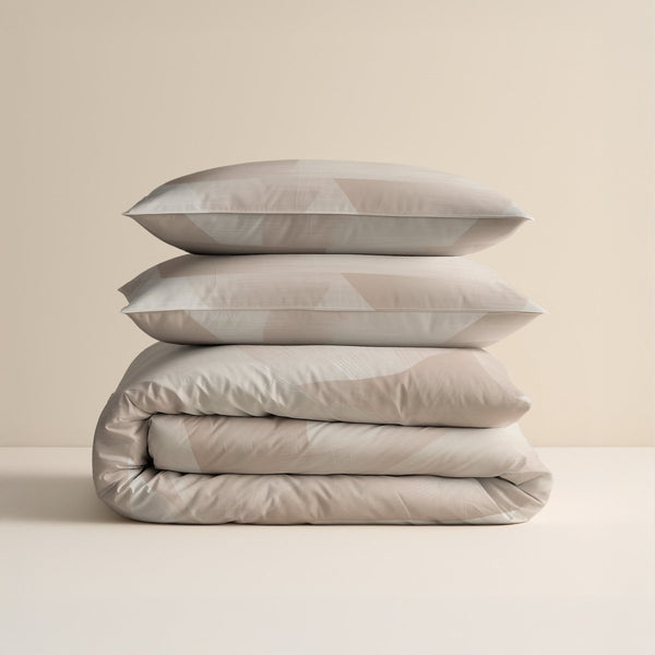 100% Cotton Duvet Cover Set Blush Angles | Sand/Beige | Double - 200cm (W) x 200/220cm (L) - The Bedding & Blankets Store