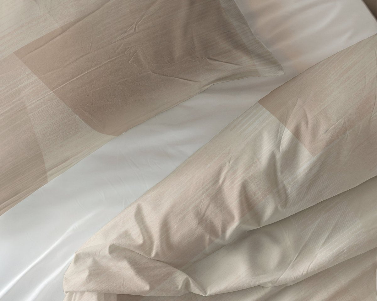 100% Cotton Duvet Cover Set Blush Angles | Sand/Beige | Double - 200cm (W) x 200/220cm (L) - The Bedding & Blankets Store