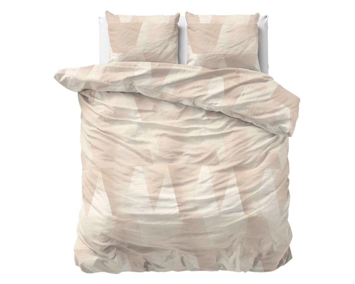 100% Cotton Duvet Cover Set Blush Angles | Sand/Beige | Double - 200cm (W) x 200/220cm (L) - The Bedding & Blankets Store