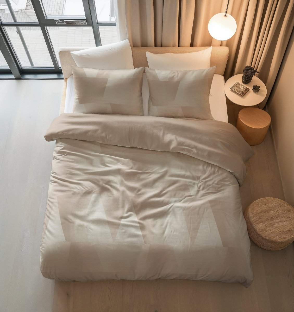 100% Cotton Duvet Cover Set Blush Angles | Sand/Beige | Double - 200cm (W) x 200/220cm (L) - The Bedding & Blankets Store