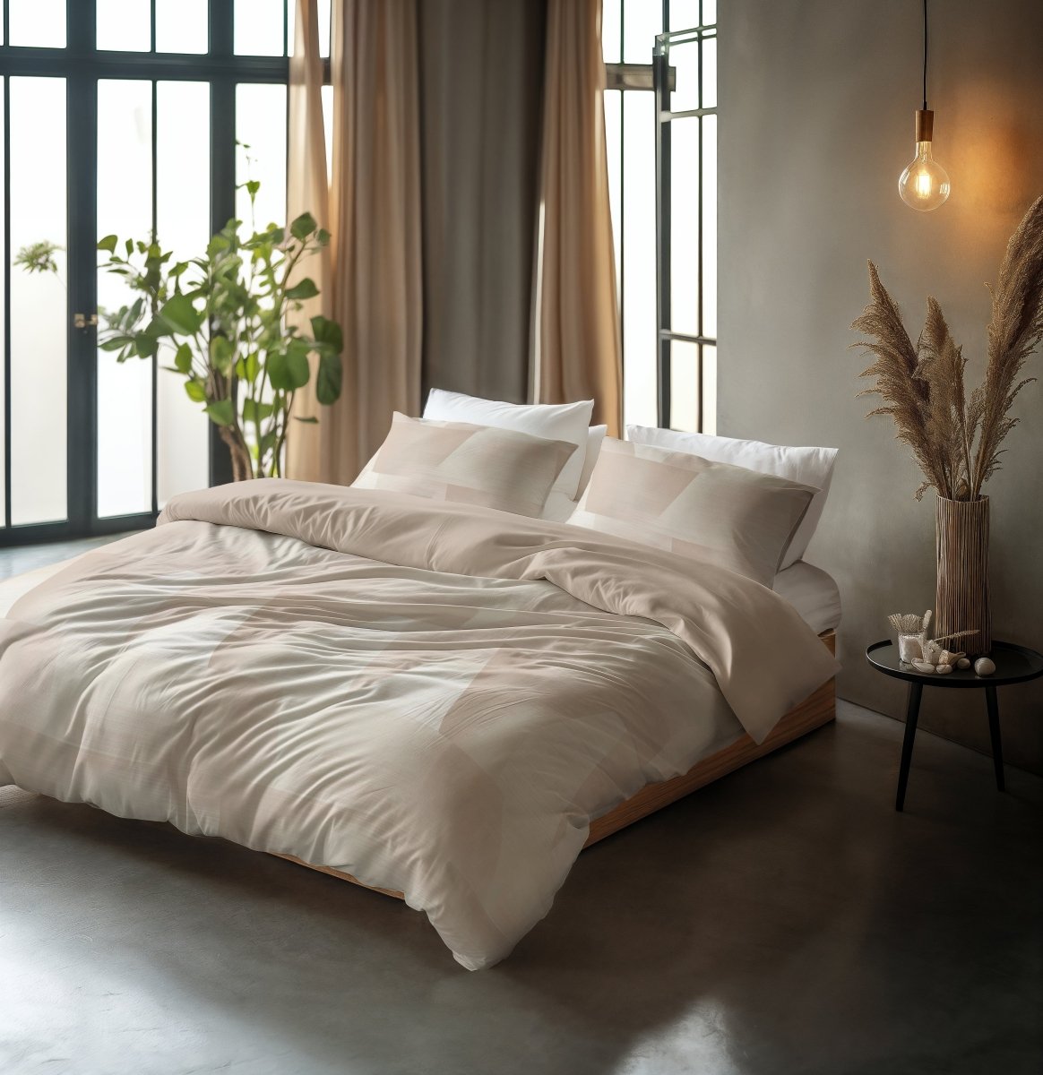 100% Cotton Duvet Cover Set Blush Angles | Sand/Beige | Double - 200cm (W) x 200/220cm (L) - The Bedding & Blankets Store