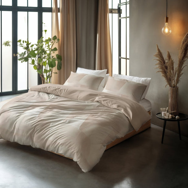 100% Cotton Duvet Cover Set Blush Angles | Sand/Beige | Double - 200cm (W) x 200/220cm (L) - The Bedding & Blankets Store