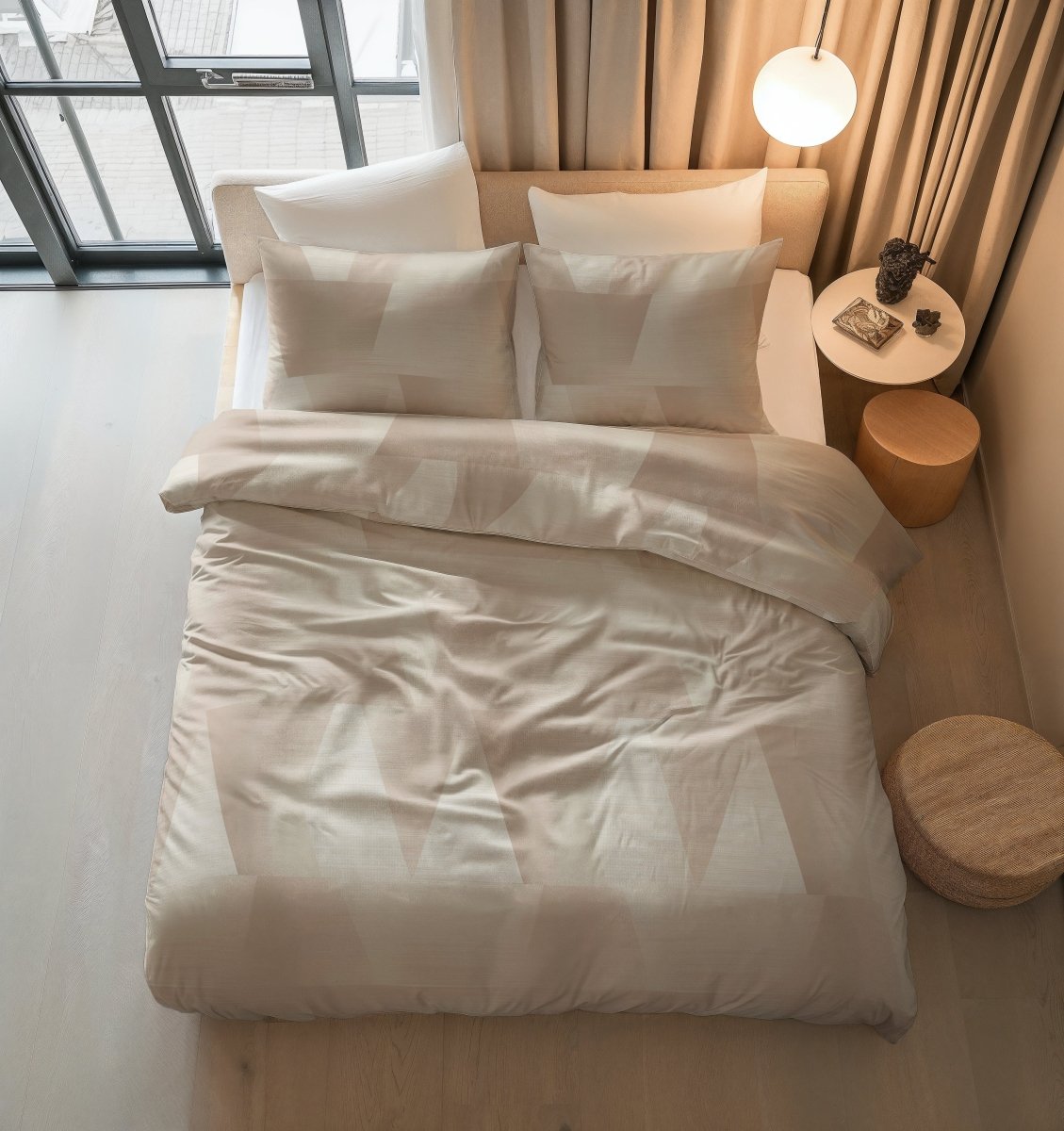 100% Cotton Duvet Cover Set Blush Angles | Sand/Beige | Double - 200cm (W) x 200/220cm (L) - The Bedding & Blankets Store