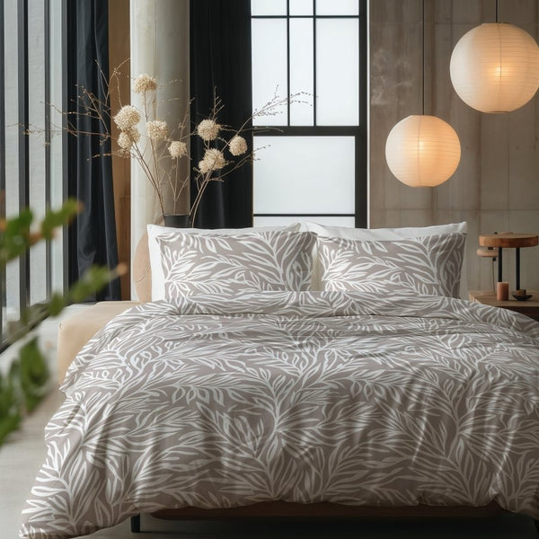 100% Cotton Duvet Cover Set Breeze | Taupe | King Long - 240cm (W) x 220cm (L) - The Bedding & Blankets Store